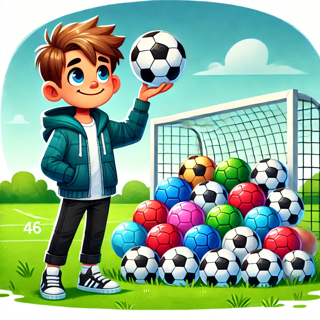 Sam heeft 22 voetballen en krijgt er 24 bij. Hoeveel voetballen heeft Sam nu?